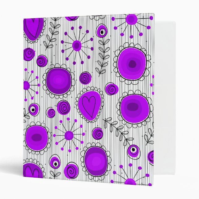 Classeur Coeurs blancs violet blanc Whimsical et fleurs flo (Devant/intérieur)