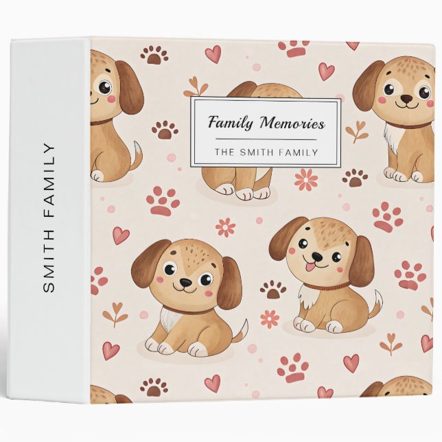 Classeur Cœurs de chiots mignons motif aquarelle (1) (Devant/Côté)