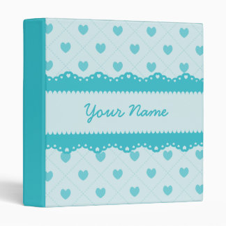 Classeur Coeurs de dentelle Turquoises personnalisés