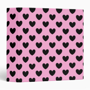 Classeur Coeurs de polka noir sur coton bonbon rose