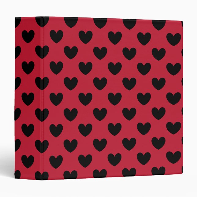 Classeur Coeurs de polka noir sur rouge (Devant/Côté)