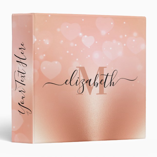 Classeur Coeurs d'or rose (Devant/Côté)