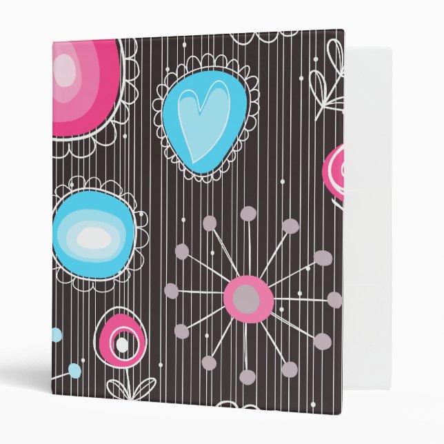 Classeur Coeurs et fleurs rose et bleu Whimsical (Devant/intérieur)