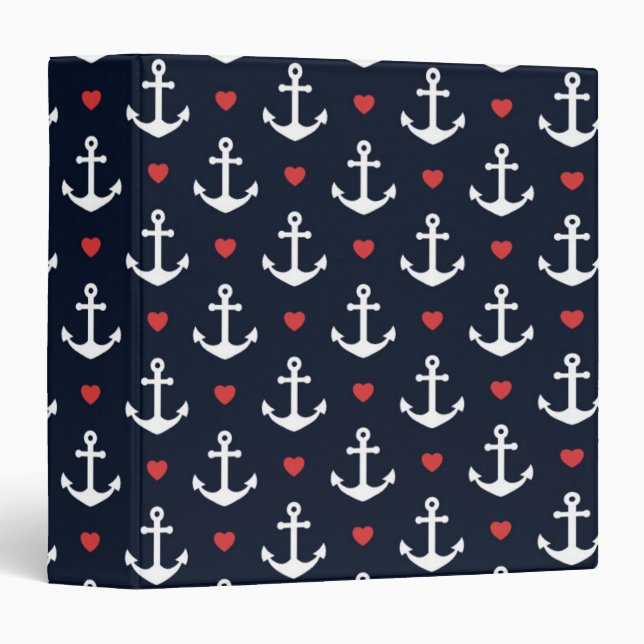 Classeur Coeurs et motif d'Ancres (Devant/Côté)