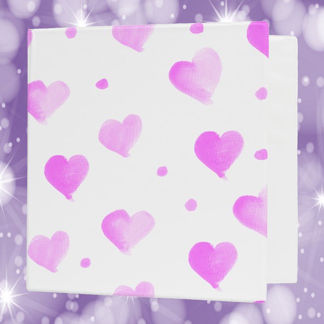 Classeur Coeurs et points Motif d'aquarelle rose (A binder with a pink watercolor heart pattern)