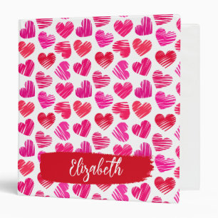 Classeur Coeurs griffés rouges et roses modernes Valentine 