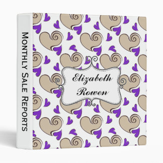 Classeur coeurs mignons pourpres girly, personnalisée
