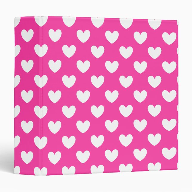 Classeur Coeurs polka blanc sur rose fuchsia (Devant/Côté)