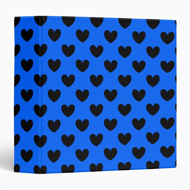 Classeur Coeurs polka noirs sur bleu (Devant/Côté)