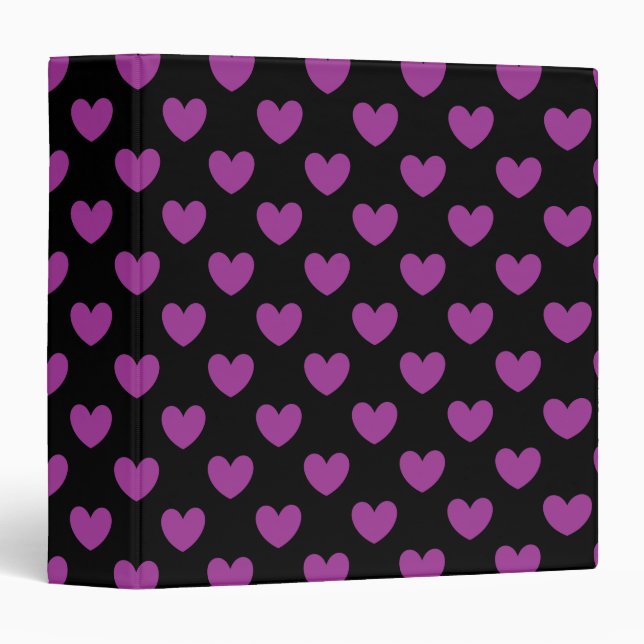 Classeur Coeurs polka violet sur noir (Devant/Côté)