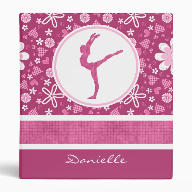 Classeur Coeurs roses personnalisés et gymnastique florale (Devant)