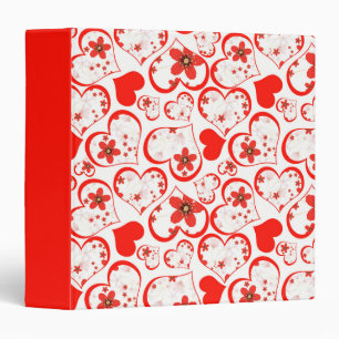 Classeur Cœurs rouges et fleurs sur fond blanc