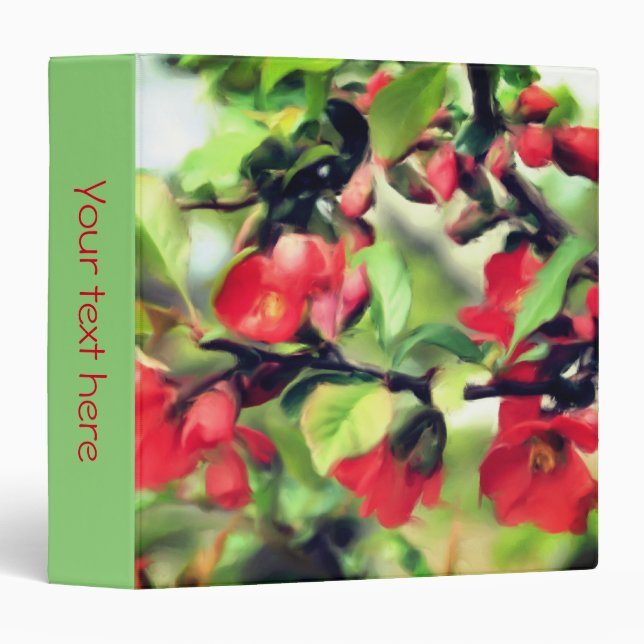 Classeur Cognassier à fleurs rouges personnalisé (Devant/Côté)