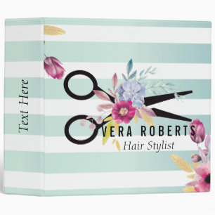 Classeur Coiffeur Ciseaux dorés à rayures Floral