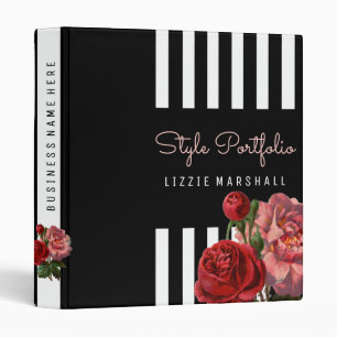 Classeur Coiffeur noir floral rose de rayures de blanc