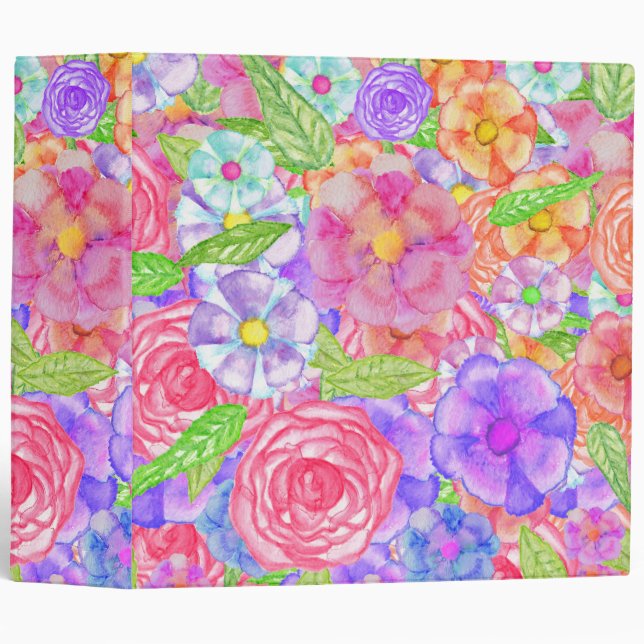 Classeur Collage floral d'aquarelle assez peinte à la main (Devant/Côté)