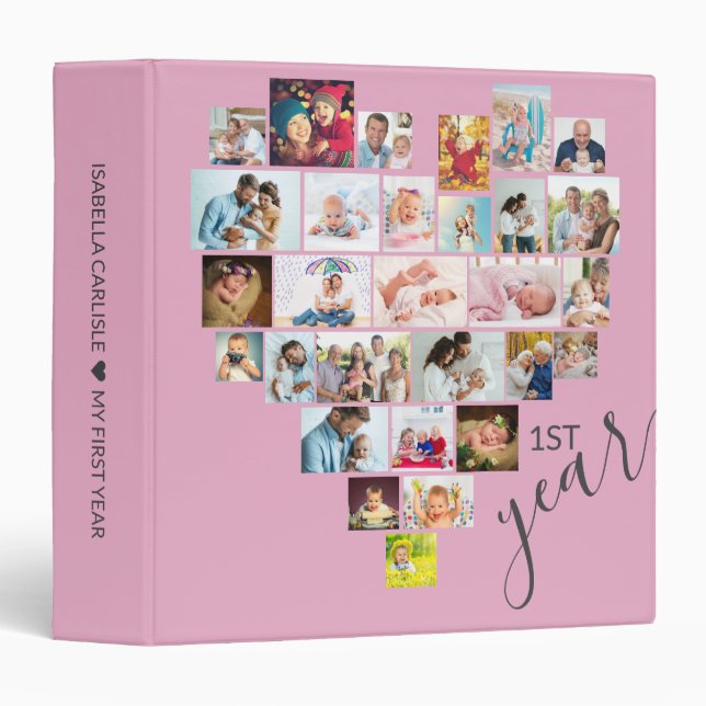 Classeur Collage photo en forme de coeur Bébé 1ère année ro (Devant/Côté)