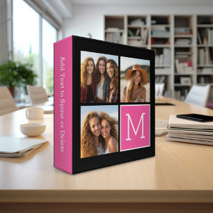 Classeur Collage photo noir et rose avec monogramme