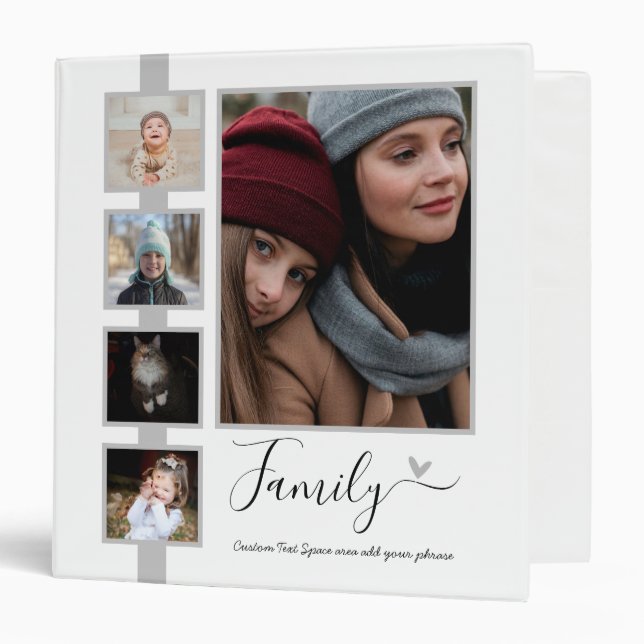 Classeur Collage photo personnalisé de famille Élégant scri (Devant/Intérieur)
