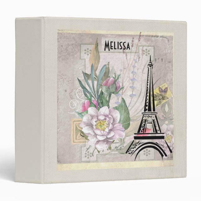 Classeur Collage vintage, Tour Eiffel & Burlap (Devant/Côté)