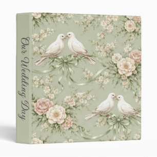 Classeur Colombes de mariage et rubans vert sauge