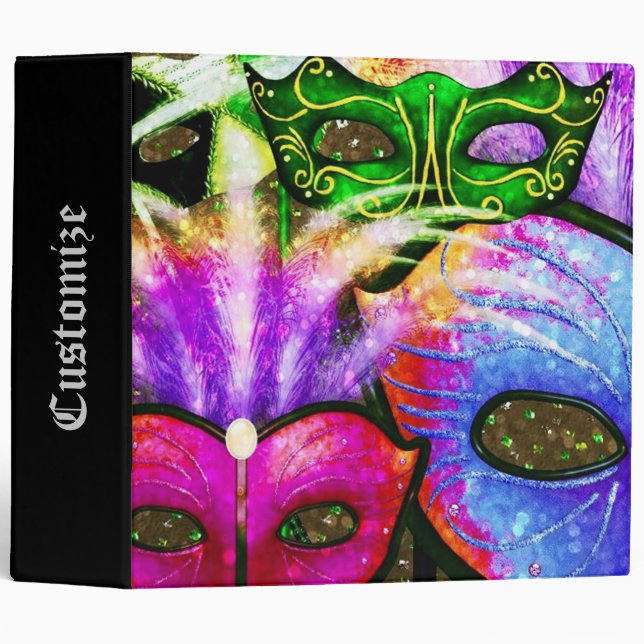 Classeur coloré Mardi Gras Masques (Devant/Côté)