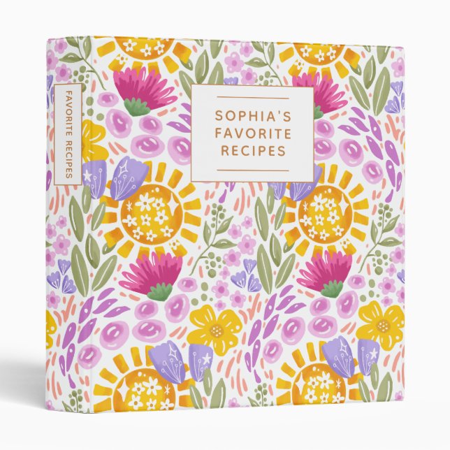 Classeur Colorful Floral Pretty Personalized Recipe (Devant/Côté)