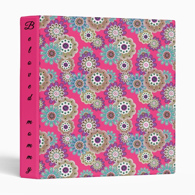 Classeur Colorful rustic floral pattern retro  (Devant/Côté)