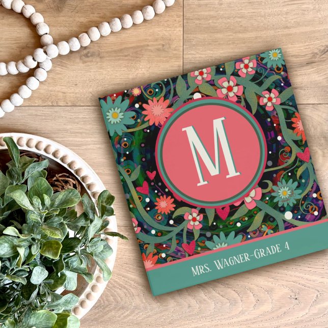 Classeur Comité Personnalisé Nom Monogramme Floral (Créateur téléchargé)