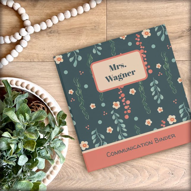 Classeur Communication Joli Turquoise Floral Professeur Per (Créateur téléchargé)