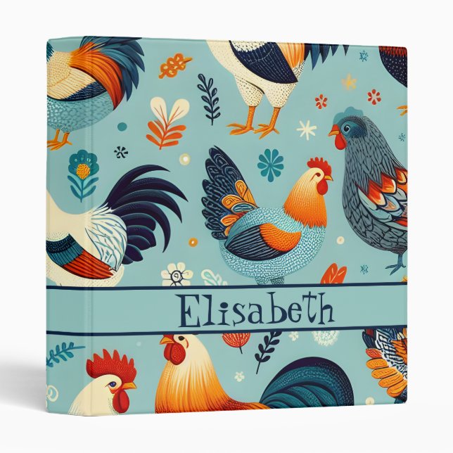 Classeur Conception du poulet et du coq Personnaliser (Devant/Côté)