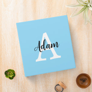 Classeur Conception personnalisée de nom de monogramme bleu