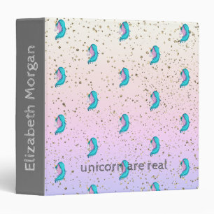 Classeur Confettis dorés de licornes magiques,Ombre