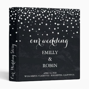 Classeur Confettis Points Blancs Élégant Mariage Bleu Nuit