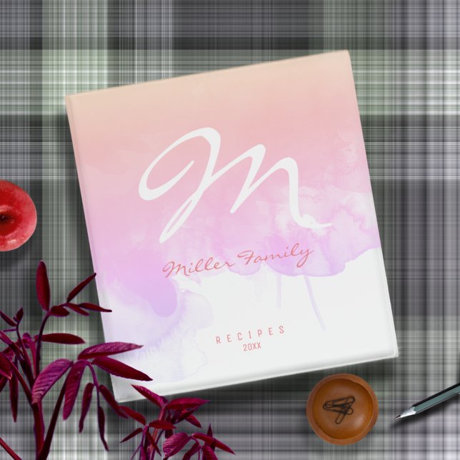 Classeur CookBook pour recettes familiales Aquarelle rose (Créateur téléchargé)