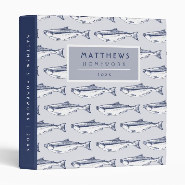 Classeur Cool Motif de poisson bleu École personnalisée (Devant/Côté)