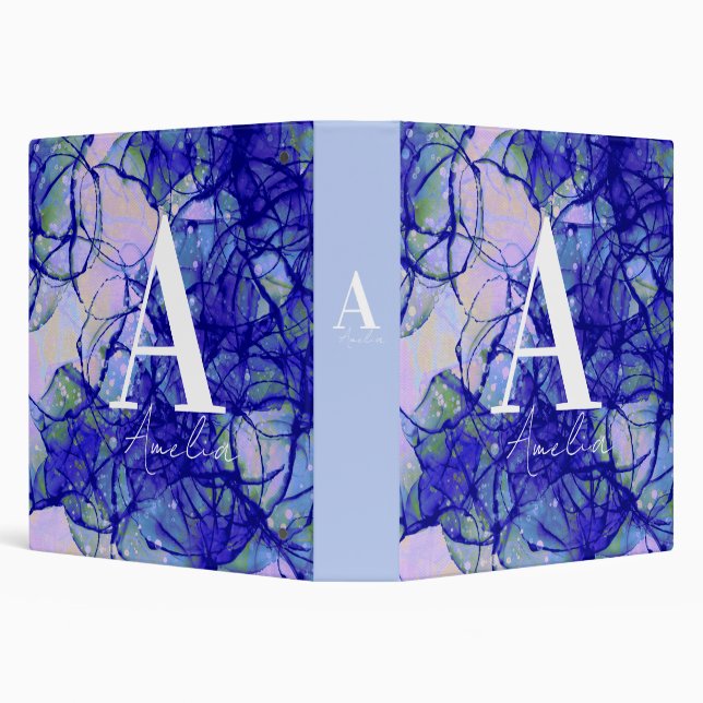 Classeur Cool personnalisé Monogramme Nom Bleu Abstrait (Arrière-plan)