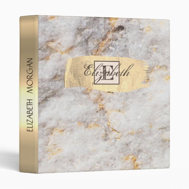 Classeur Cool Pierre en marbre de granit, pinceau d'or (Devant/Côté)