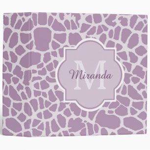 Classeur Copie pourpre chic de girafe avec le monogramme et