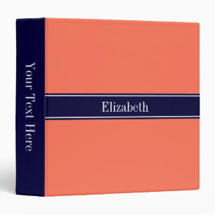 Classeur Corail solide, Marine Blue Ribbon Nom Monogramme
