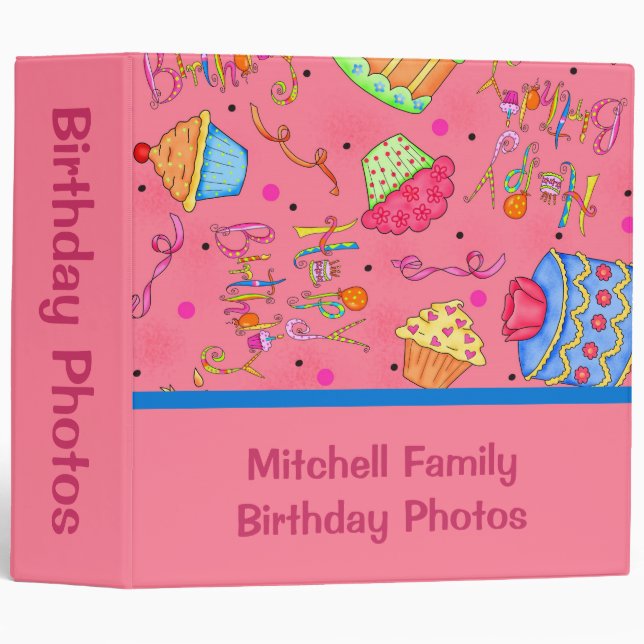 Classeur Coral Red Cupcakes Cake Custom Birday Album (Devant/Côté)