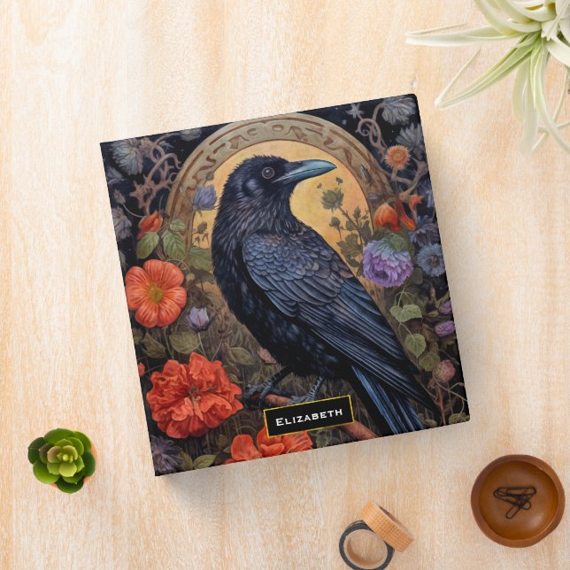 Classeur Corbeau noir avec fleurs Design gothique (In Situ)