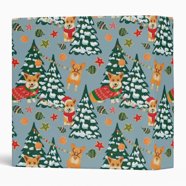 Classeur Corgis décorent l'arbre de Noël en forêt (Dos/Côté)