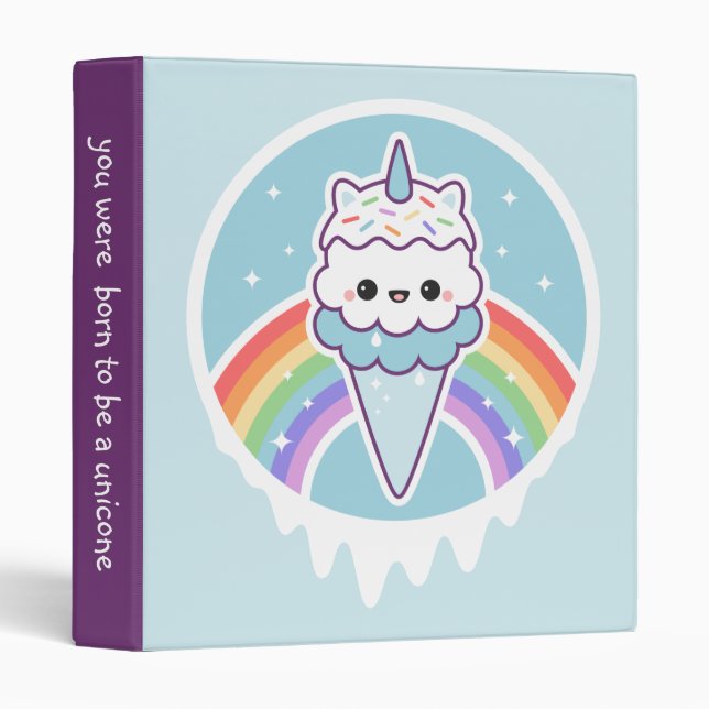 Classeur Cornet de crème glacée de licorne (Devant/Côté)
