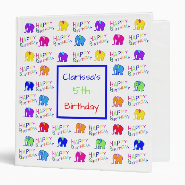 Classeur Couleur arc-en-ciel mignon Eléphants Enfant Annive (Devant/Intérieur)