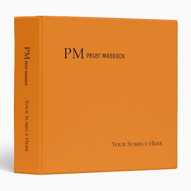 Classeur Couleur orange simple Monogramme (Devant/Côté)