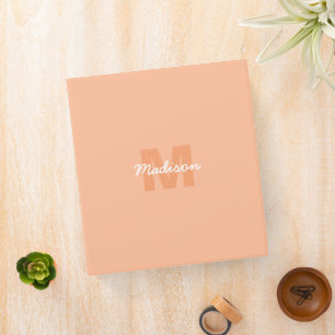 Classeur Couleur pêche pastel cool avec nom de monogramme p