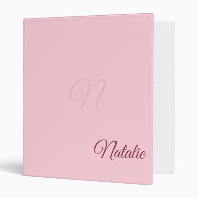 Classeur Couleur rose pastel monogrammée (Devant/intérieur)