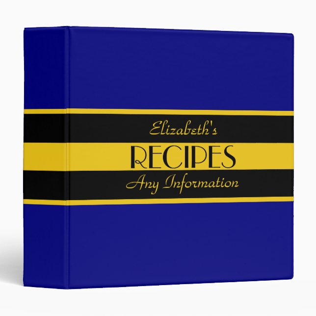 Classeur Couleur unie Navy Moderne Recettes noires (Devant/Côté)