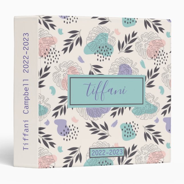 Classeur Couleurs douces Feuilles Monstera (Devant/Côté)